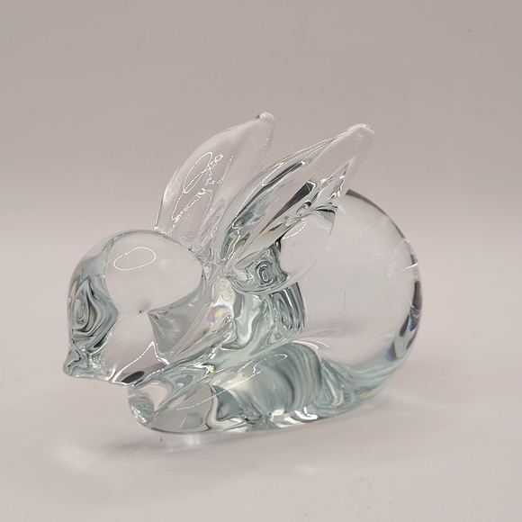 Vintage MCM Art Glass Crystal Bunny Rabbit Paperweight Figurine 4" x 3" - Picture 8 of 11